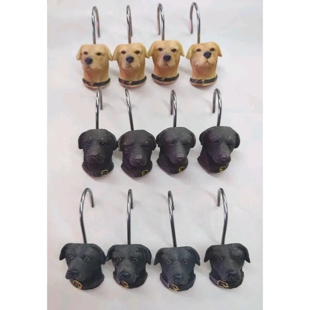 Set of 12 Labrador Retriever Shower Curtain Hooks Black Brown & Blonde Labs